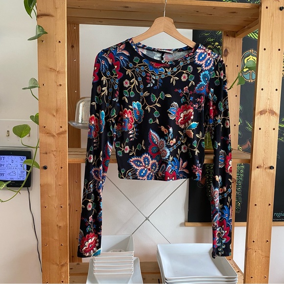 Alice + Olivia Delaina Colorful Floral Long Sleeve Crop Top XS - Picture 5 of 15